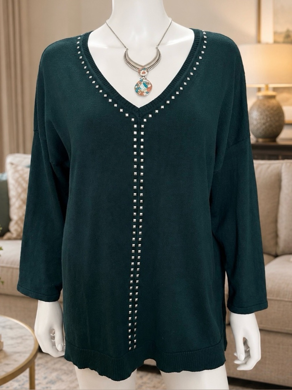 𝙇𝙞𝙯 𝘾𝙡𝙖𝙞𝙗𝙤𝙧𝙣𝙚 Green Sweater Large Long Sleeve